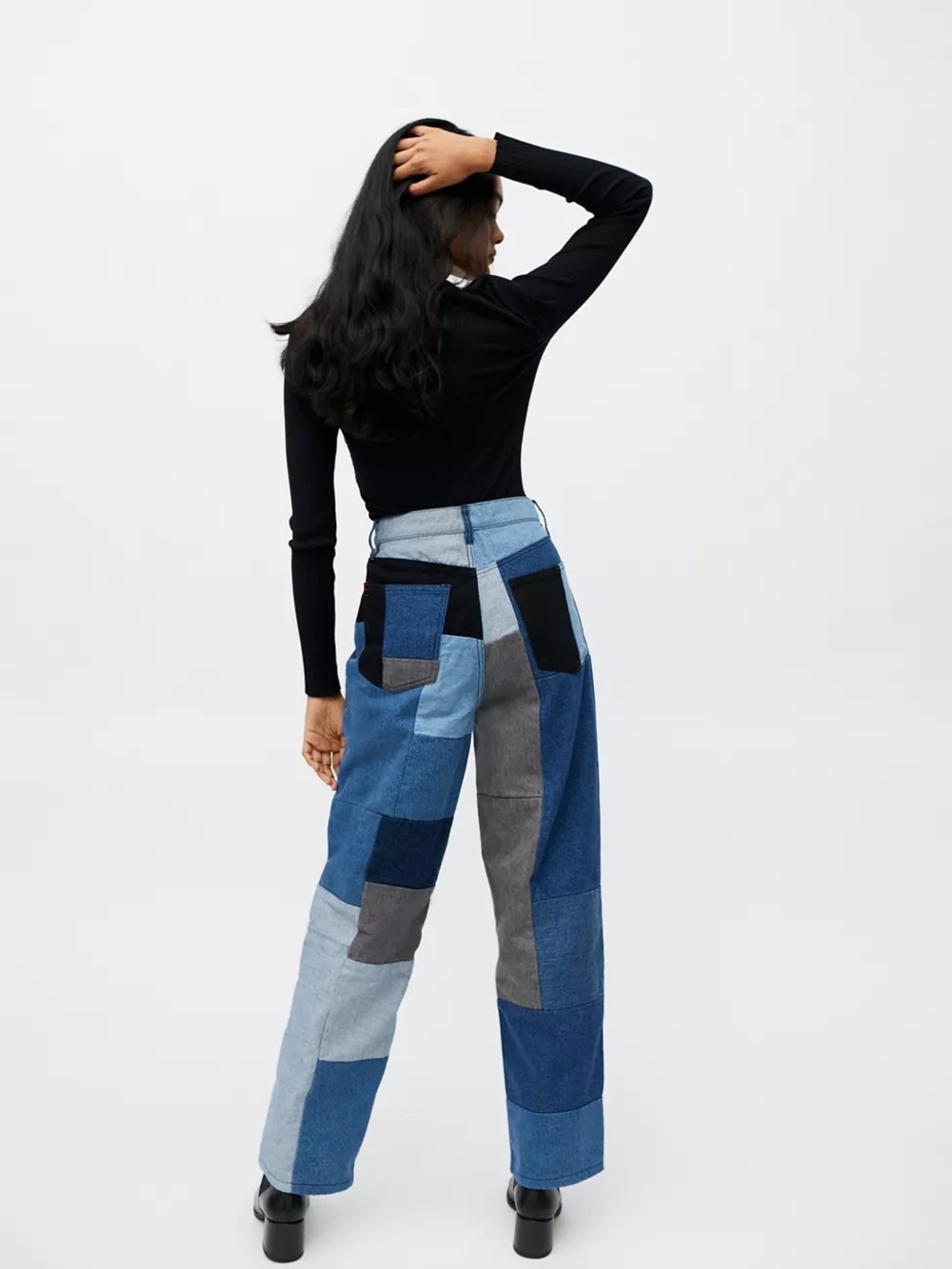 BDG Patchwork Wide Leg Jeans in Multi Blue - Picture 3 of 3